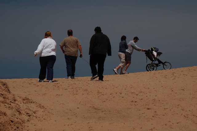 a group of people overlooks the edge of the dunes